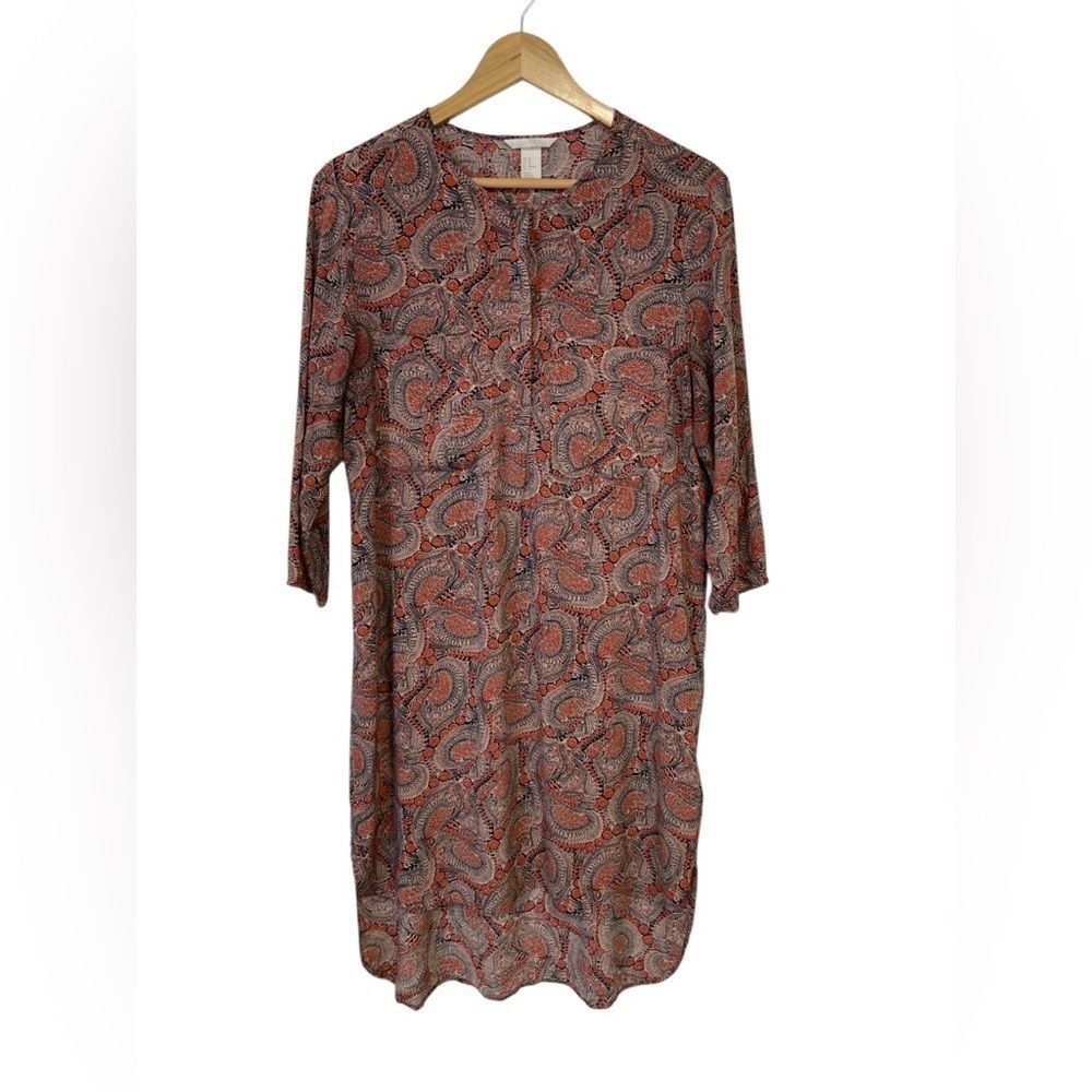 H&M High Low Paisley Orange and Navy Blue Dress Size 10